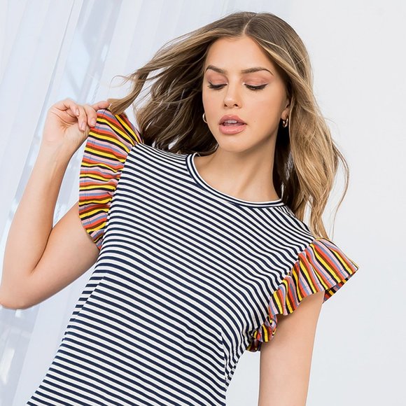 THML Tops - THML Flutter Sleeve Stripe Shirt